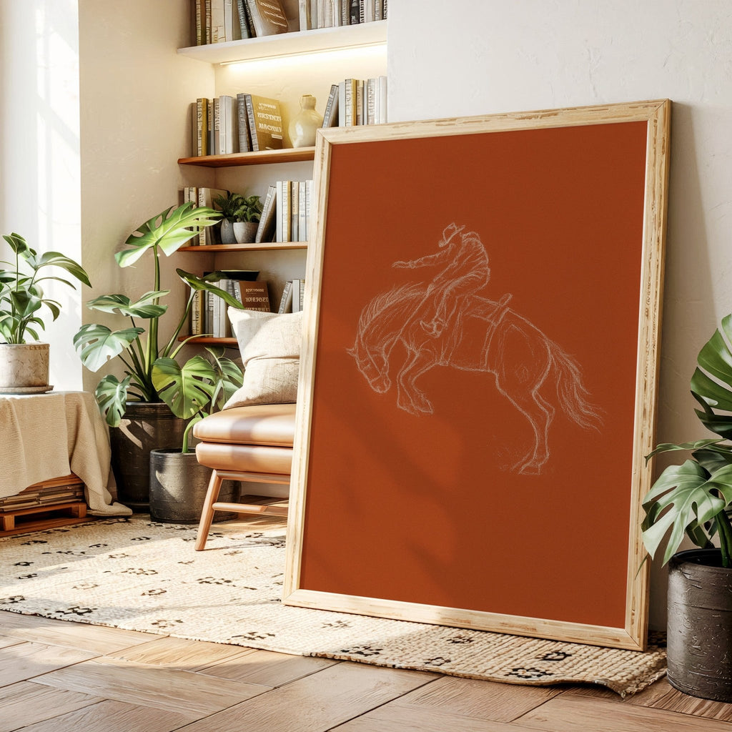 Minimalist Bronco Rider Sketch - Quarter Circle AK Boutique