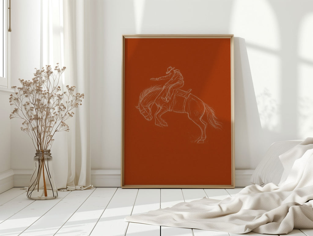 Minimalist Bronco Rider Sketch - Quarter Circle AK Boutique
