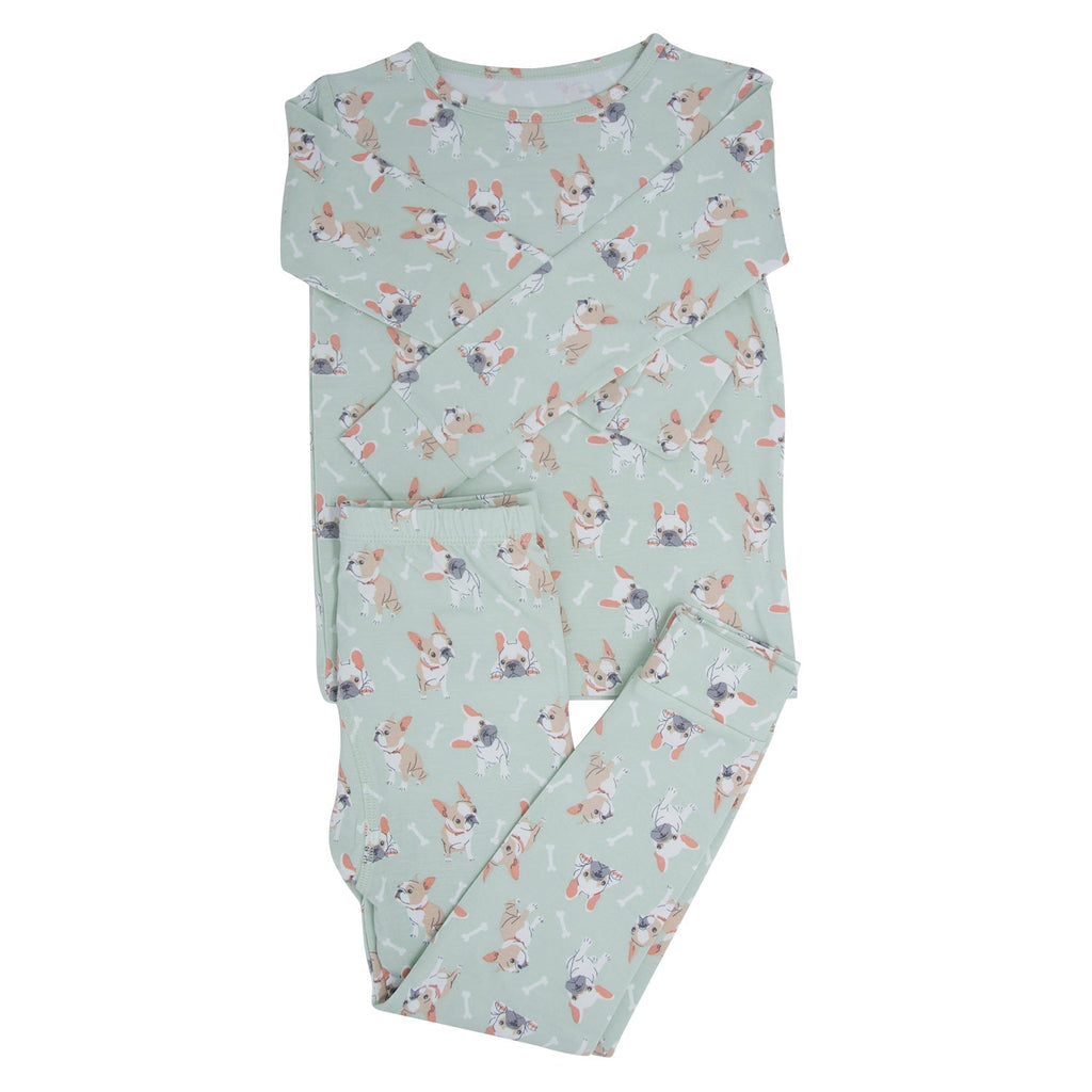 Mint Frenchie Puppy Big Kid Pajama - Quarter Circle AK Boutique