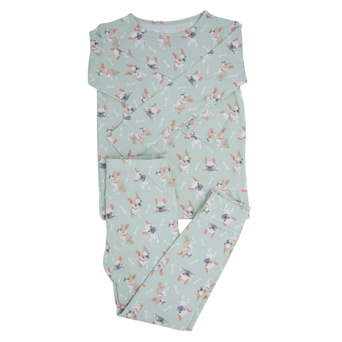 Mint Frenchie Puppy Big Kid Pajama - Quarter Circle AK Boutique