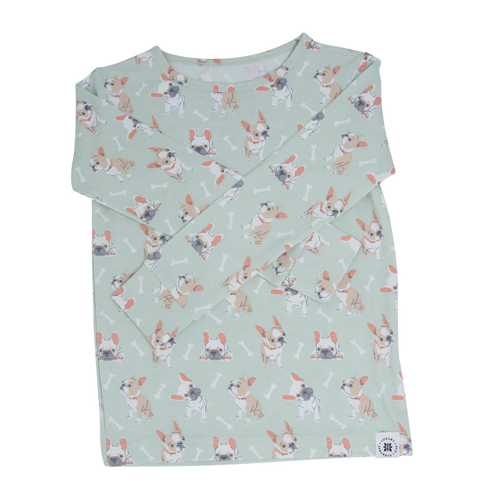 Mint Frenchie Puppy Big Kid Pajama - Quarter Circle AK Boutique