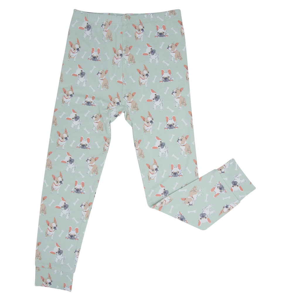 Mint Frenchie Puppy Big Kid Pajama - Quarter Circle AK Boutique