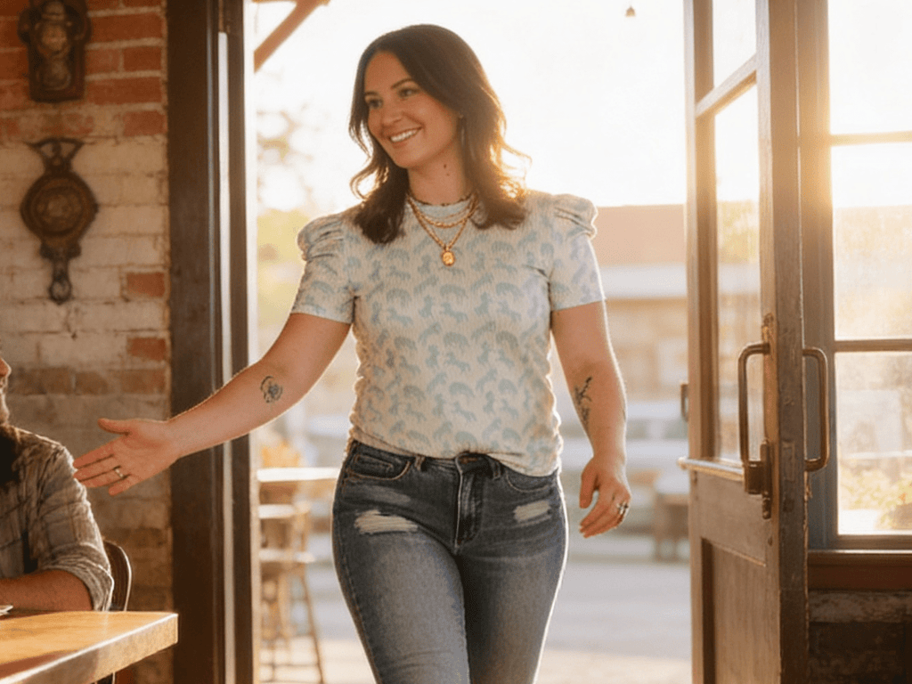 LUCKY & BLESSED Mint Horse Print Puff Sleeve Western Ribbed Top — Allover Horse Print Cowgirl Staple