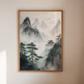 Misty Mountain Landscape – Tranquil Chinese Zen Wall Art - Quarter Circle AK Boutique