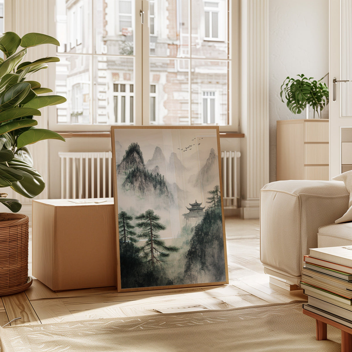Misty Mountain Landscape – Tranquil Chinese Zen Wall Art - Quarter Circle AK Boutique