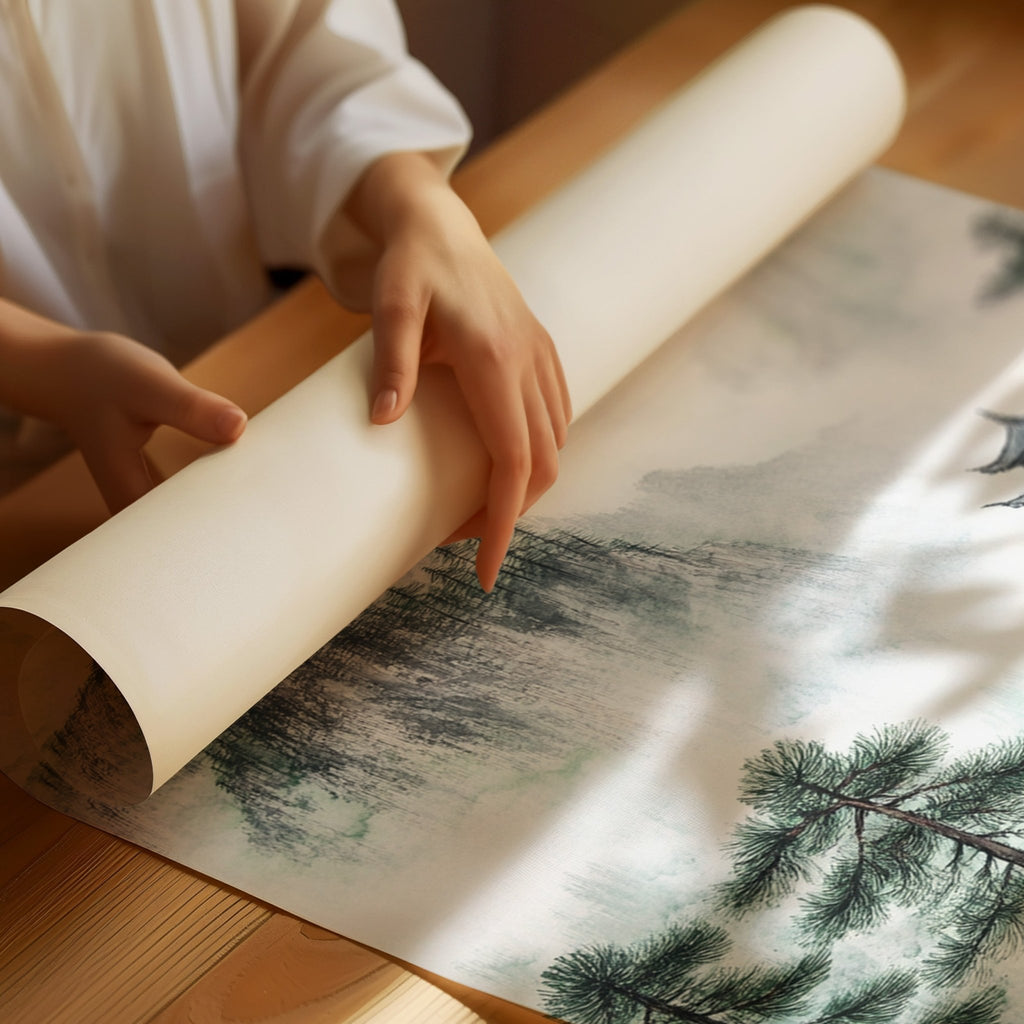 Misty Mountain Landscape – Tranquil Chinese Zen Wall Art - Quarter Circle AK Boutique