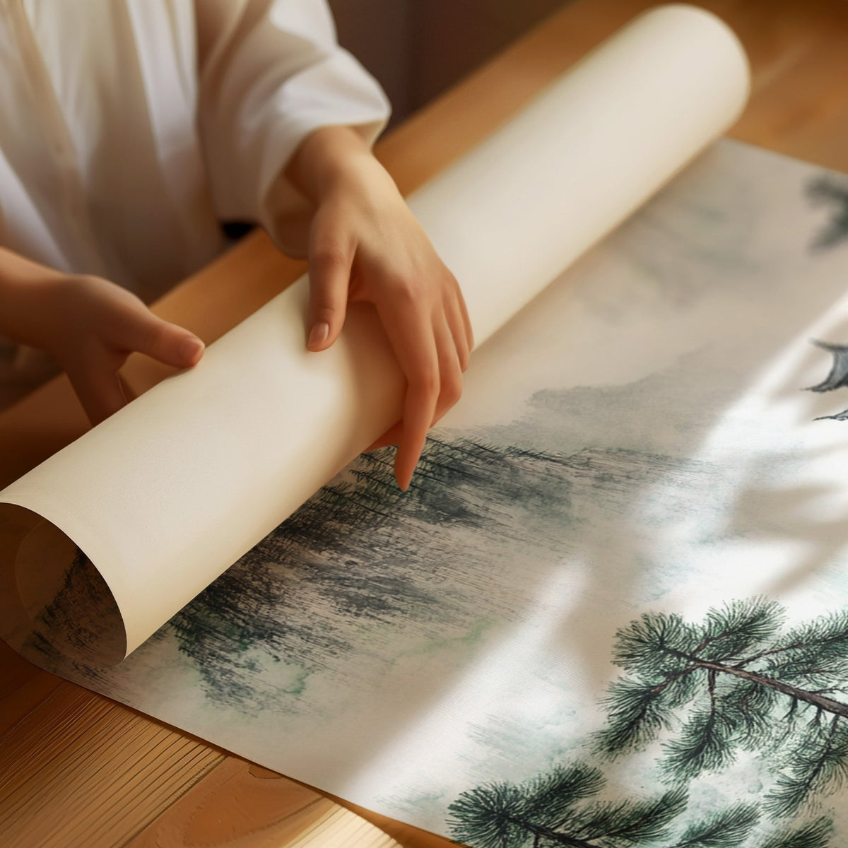 Misty Mountain Landscape – Tranquil Chinese Zen Wall Art - Quarter Circle AK Boutique