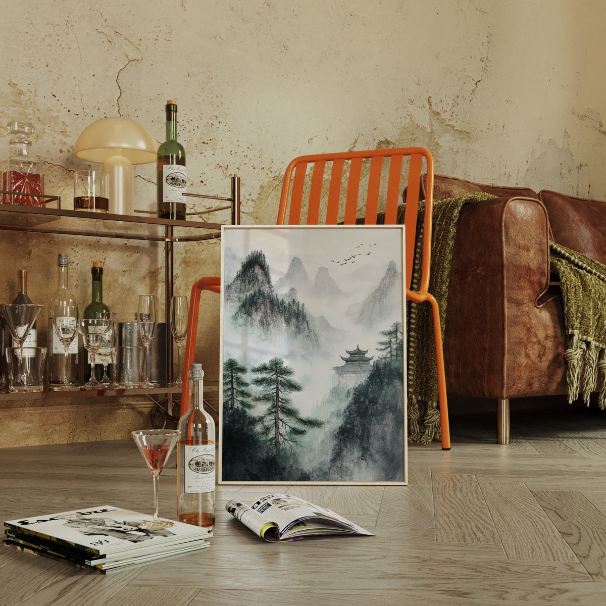 Misty Mountain Landscape – Tranquil Chinese Zen Wall Art - Quarter Circle AK Boutique