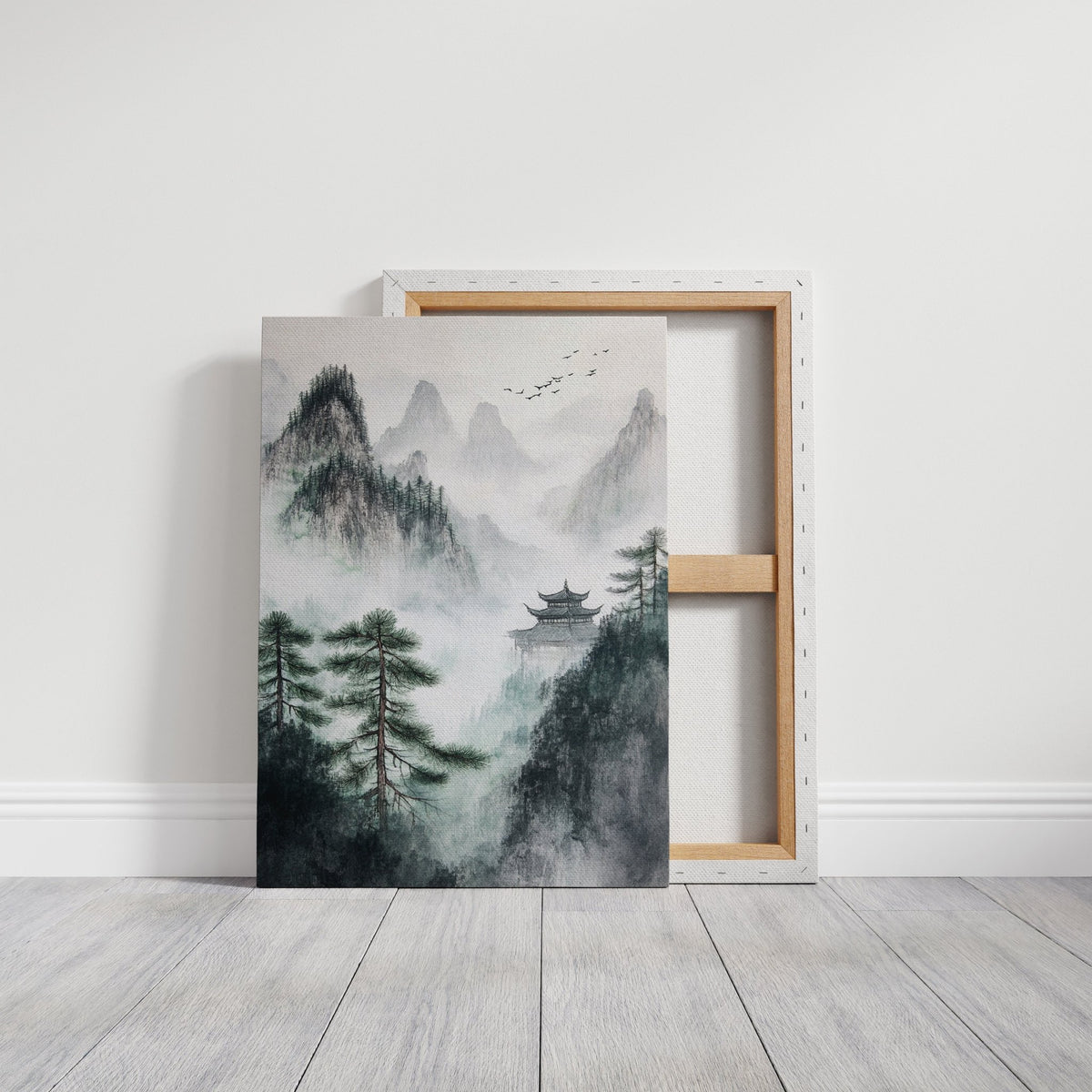 Misty Mountain Landscape – Tranquil Chinese Zen Wall Art - Quarter Circle AK Boutique