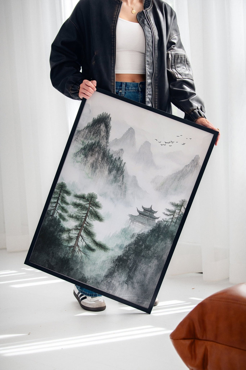 Misty Mountain Landscape – Tranquil Chinese Zen Wall Art - Quarter Circle AK Boutique