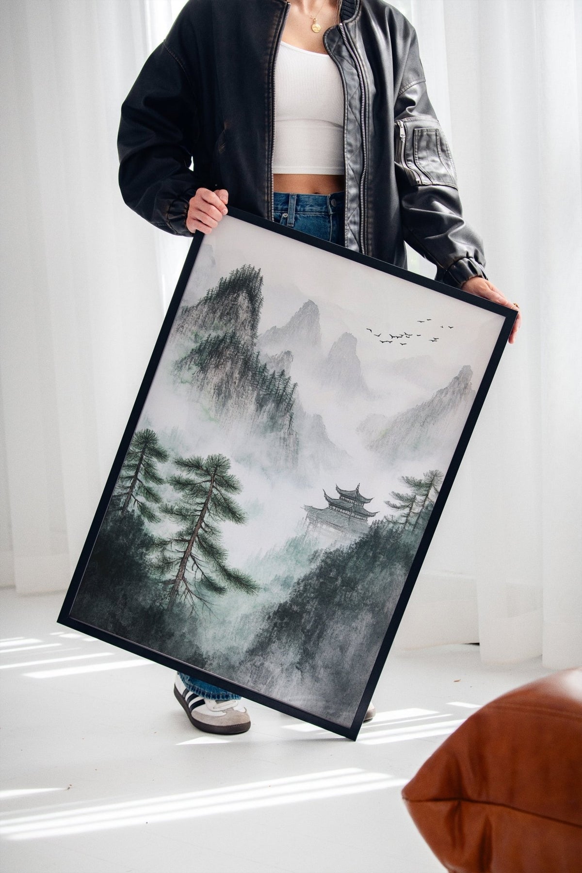 Misty Mountain Landscape – Tranquil Chinese Zen Wall Art - Quarter Circle AK Boutique