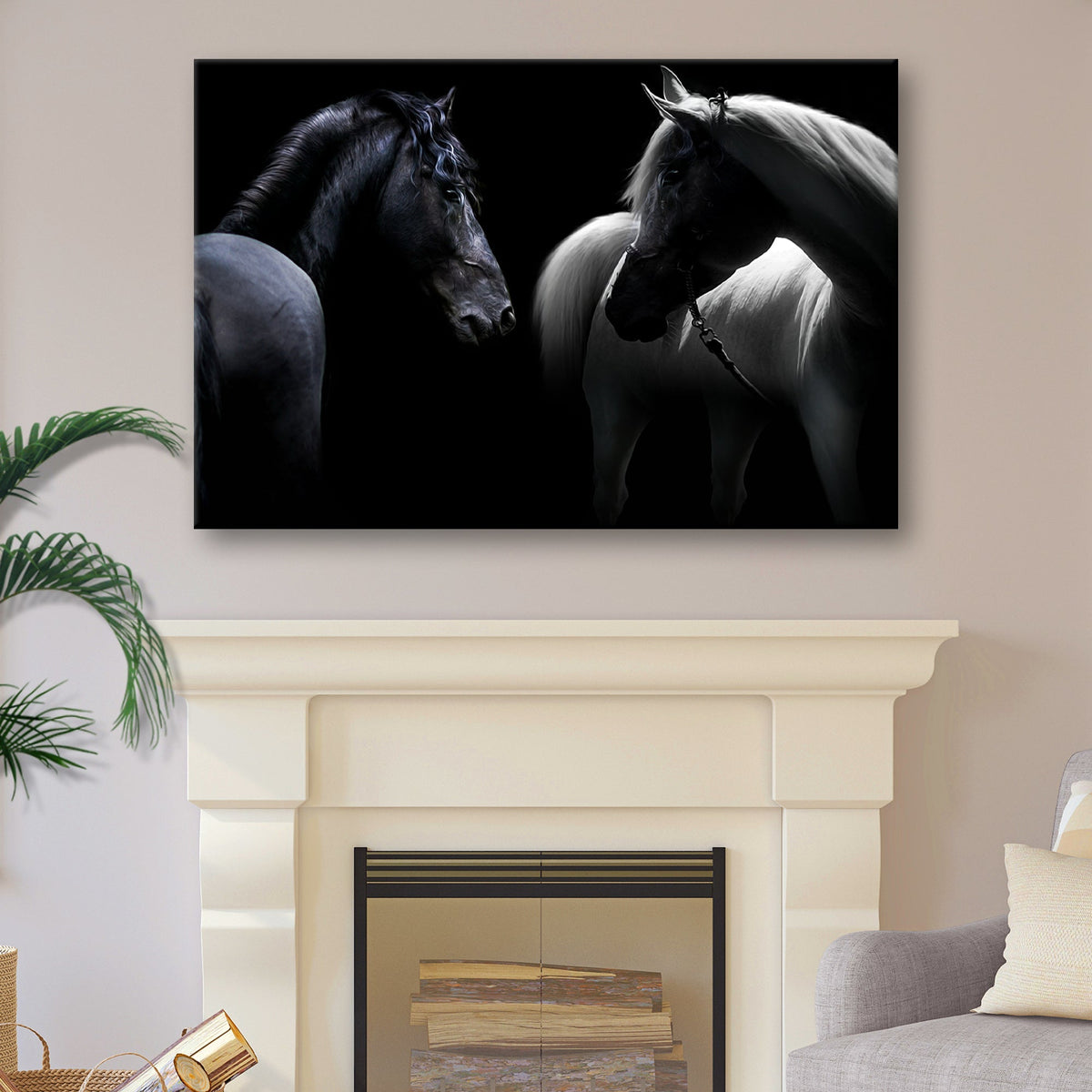Monochromatic Horses Canvas Wall Art - Quarter Circle AK Boutique