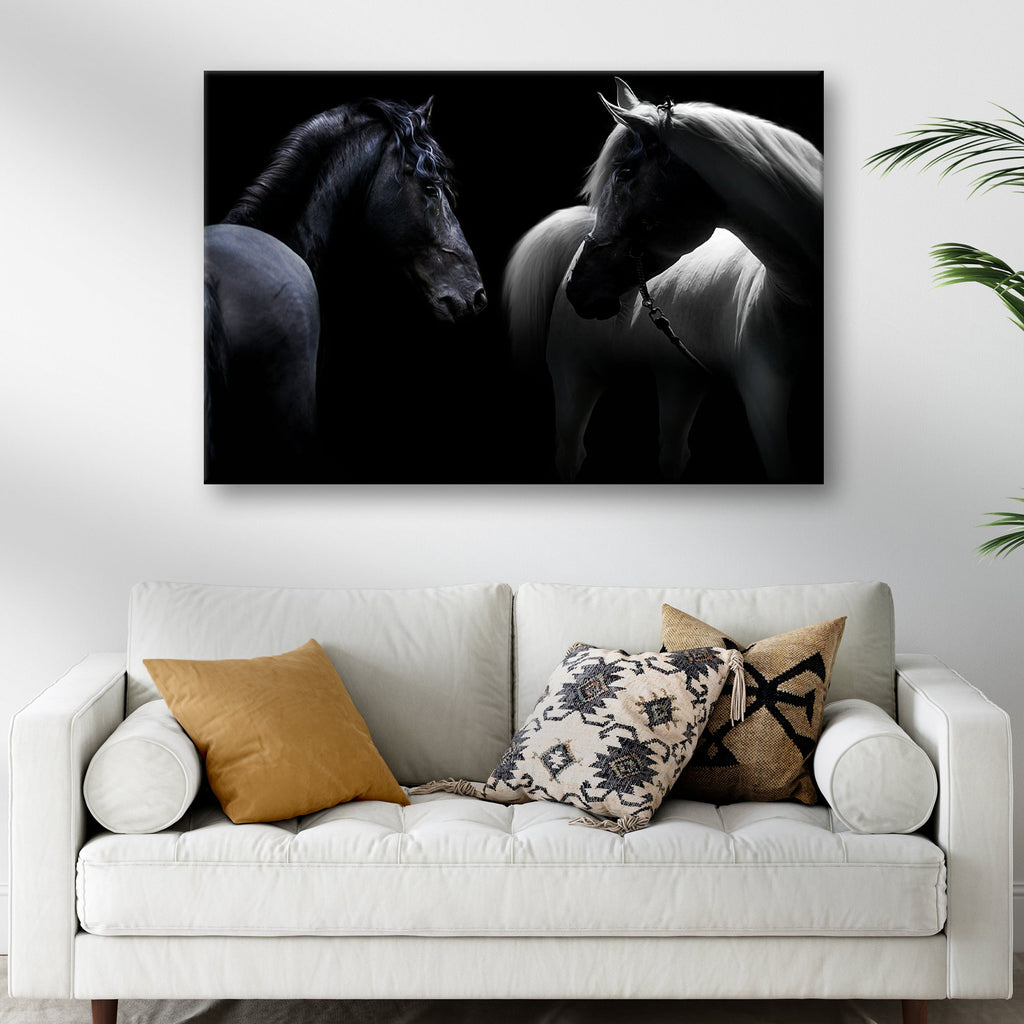 Monochromatic Horses Canvas Wall Art - Quarter Circle AK Boutique