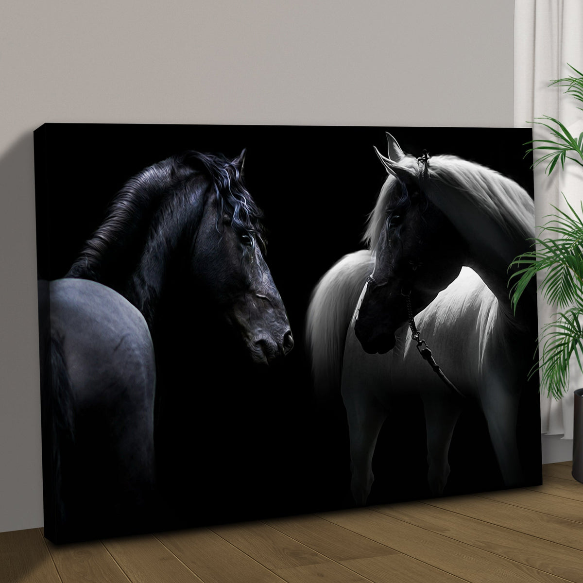 Monochromatic Horses Canvas Wall Art - Quarter Circle AK Boutique
