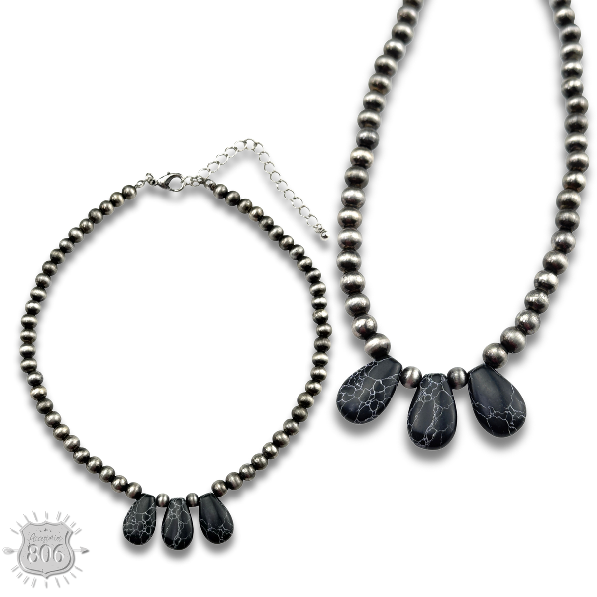 Three stone teardrop necklace