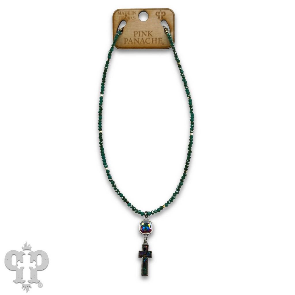 Pearl finish cross charm necklace with crystals from Swarovski®