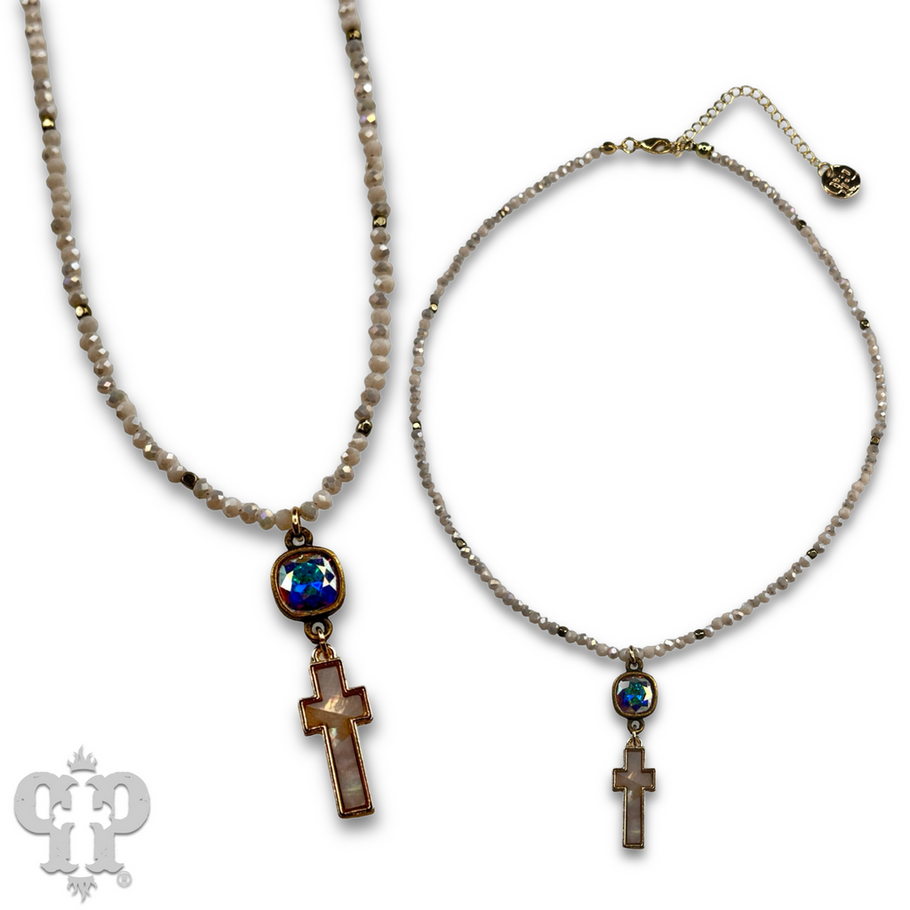 Pearl finish cross charm necklace with crystals from Swarovski®