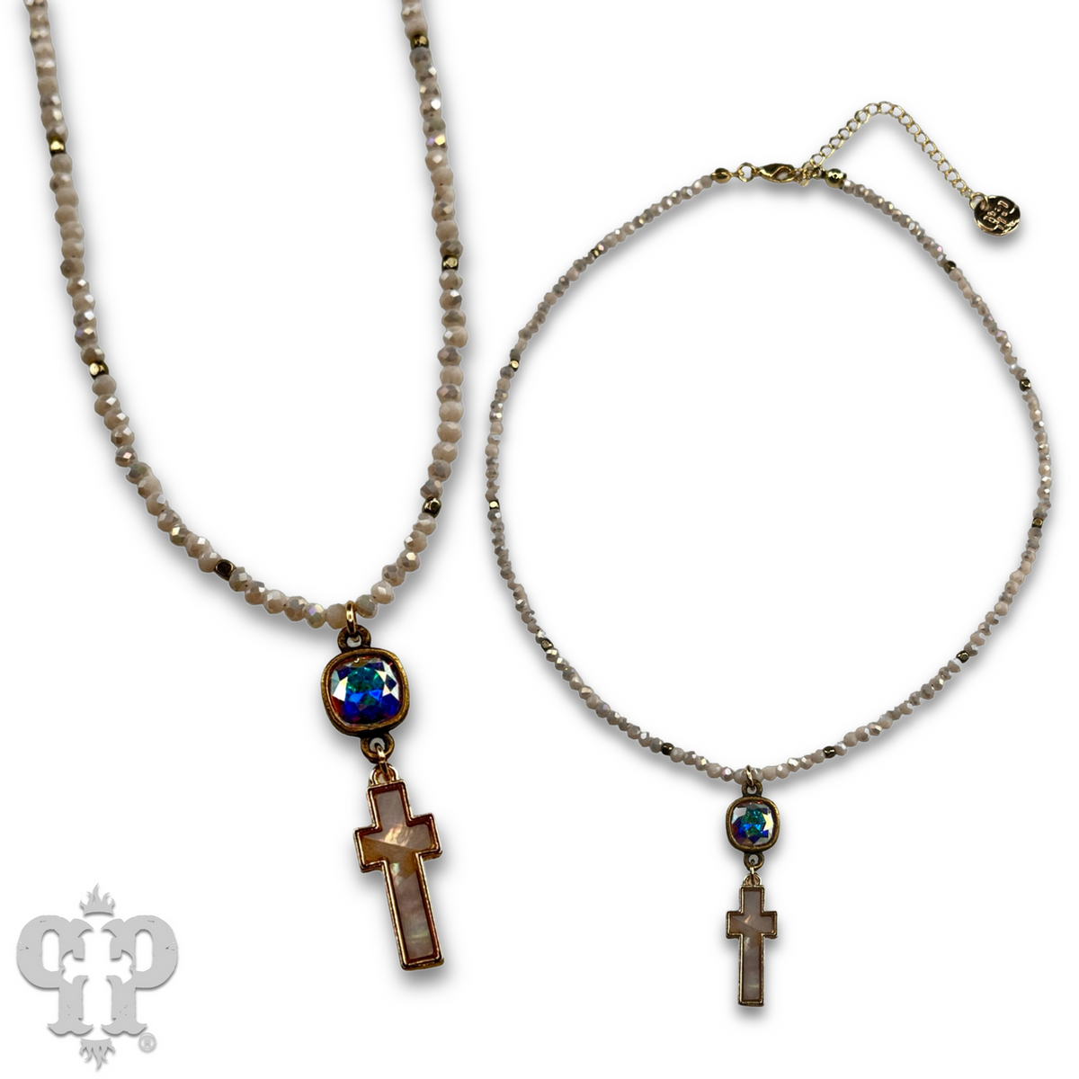 Pearl finish cross charm necklace with crystals from Swarovski®