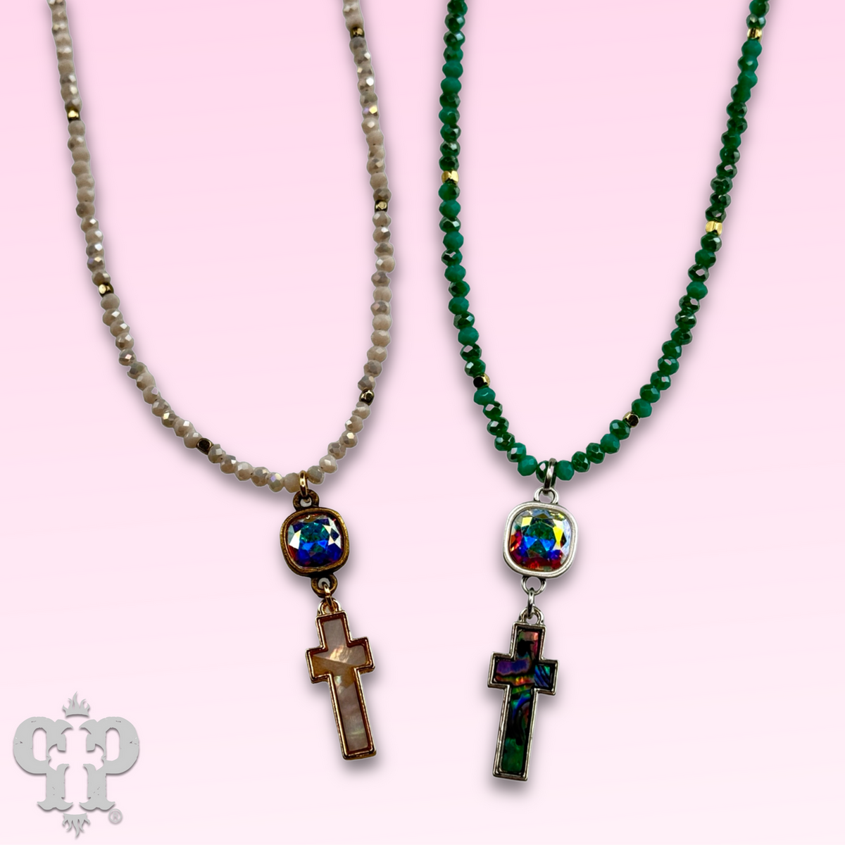 Pearl finish cross charm necklace with crystals from Swarovski®