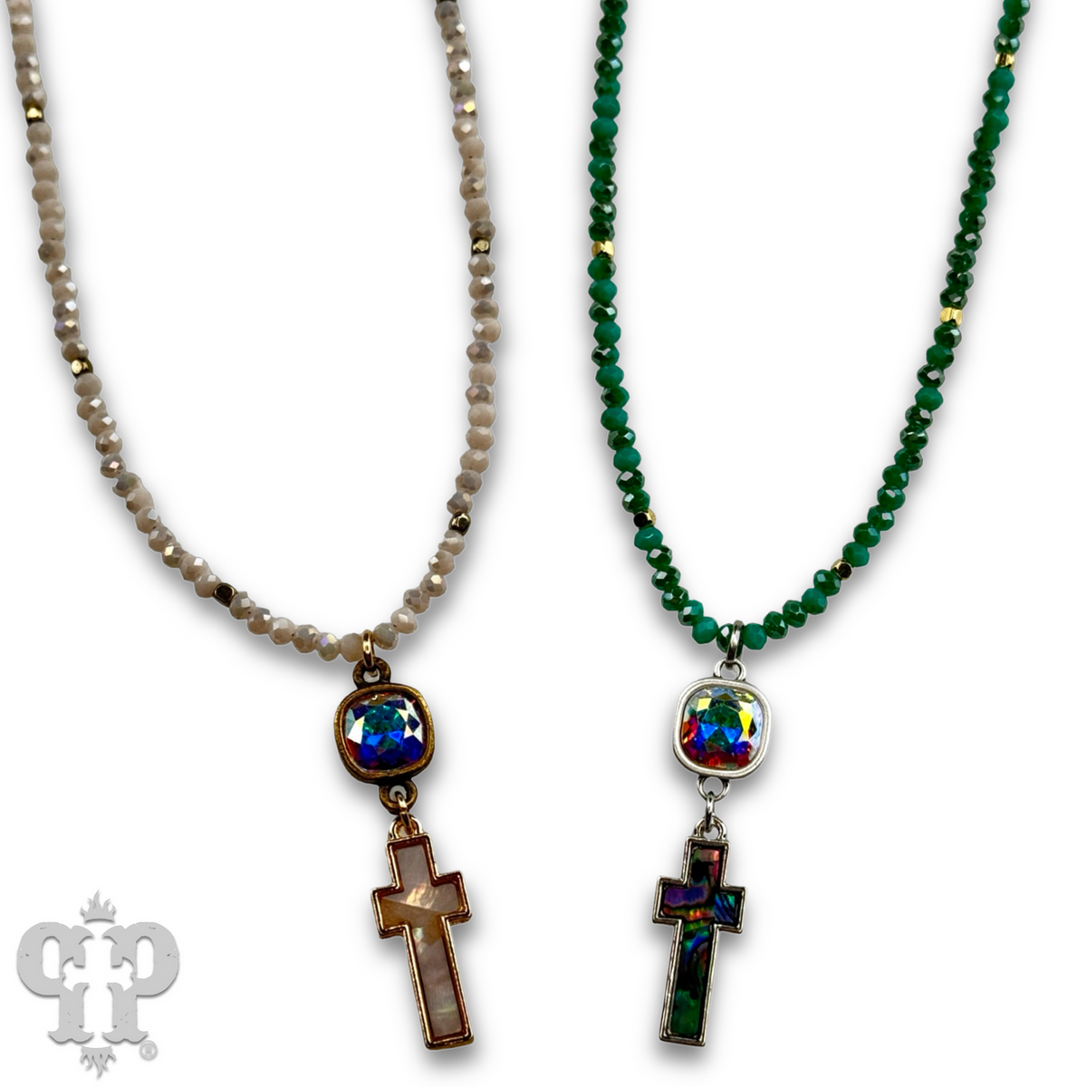 Pearl finish cross charm necklace with crystals from Swarovski®