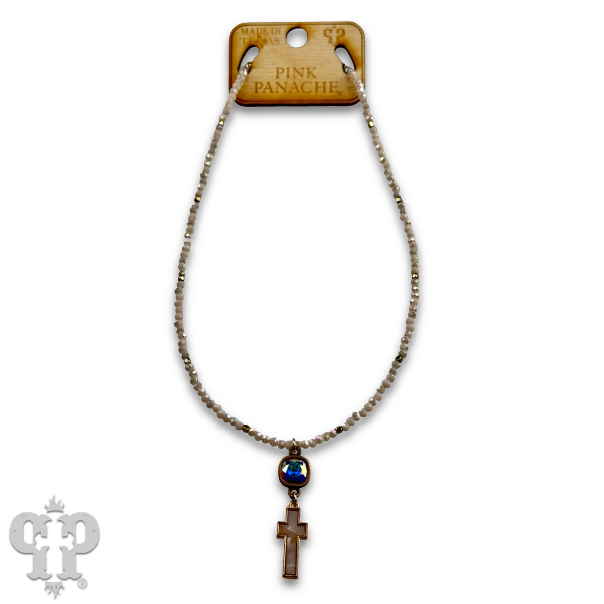 Pearl finish cross charm necklace with crystals from Swarovski®