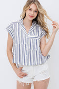 Blue B Navy Stripe Western Button-Up Shirt — Cotton Yarn-Dyed Soft Cowgirl Staple