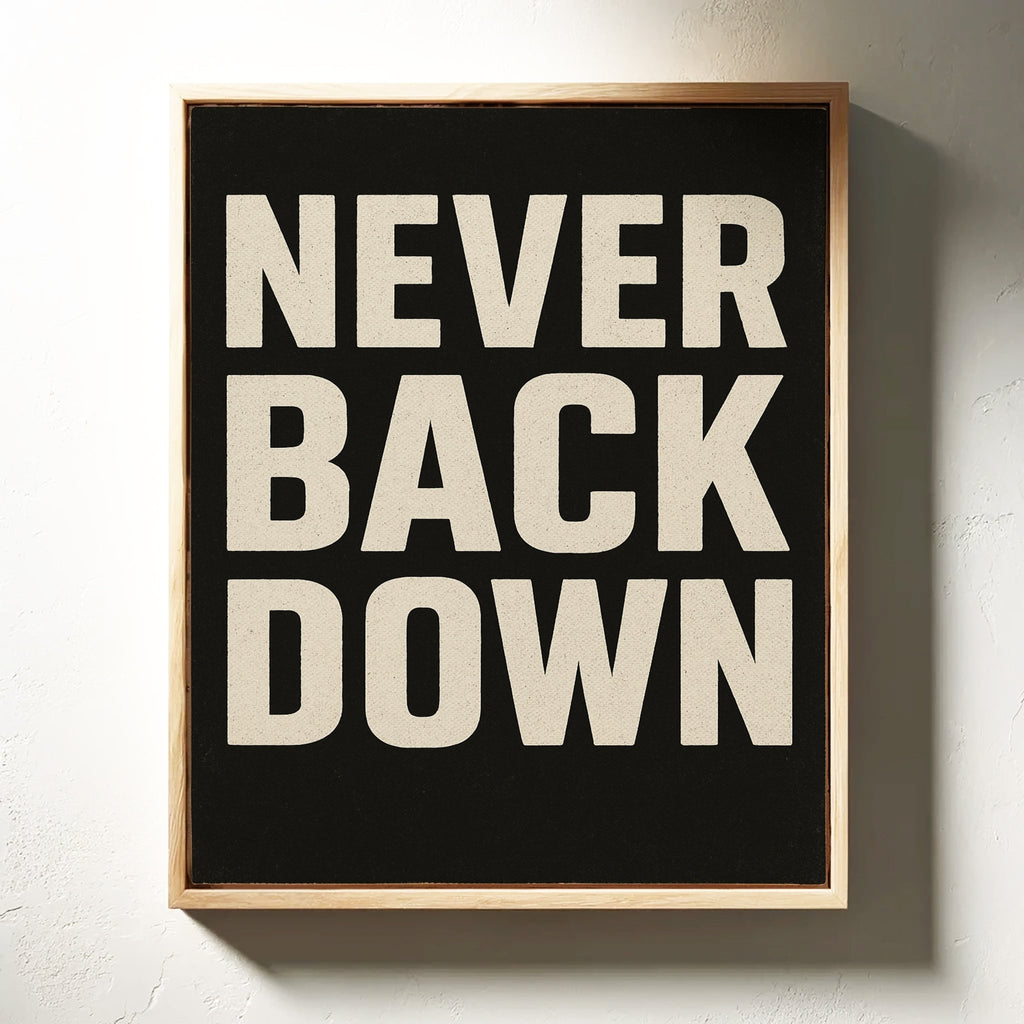 Never Back Down Grit Typography Poster - Quarter Circle AK Boutique