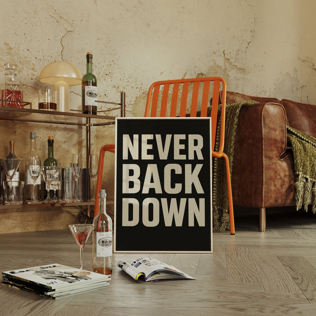 Never Back Down Grit Typography Poster - Quarter Circle AK Boutique
