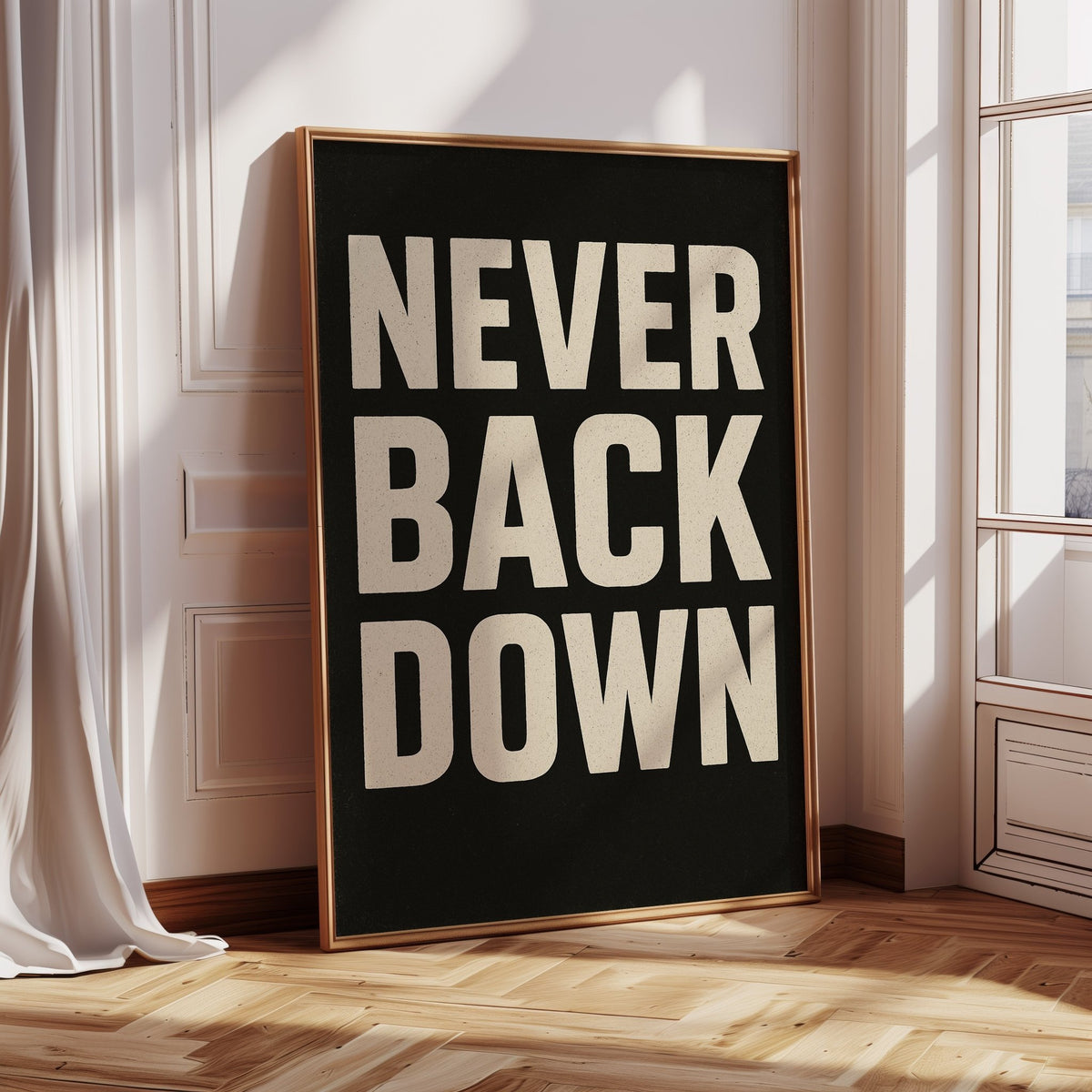 Never Back Down Grit Typography Poster - Quarter Circle AK Boutique