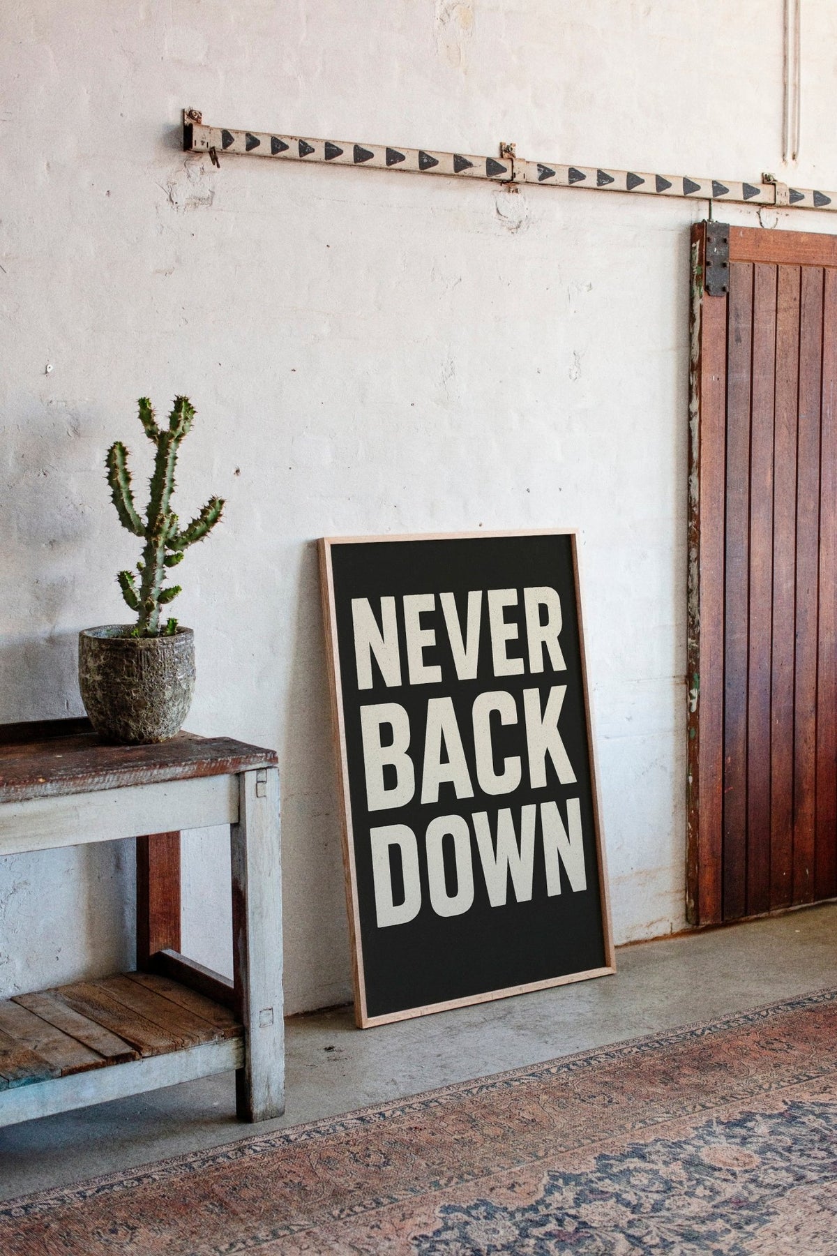 Never Back Down Grit Typography Poster - Quarter Circle AK Boutique