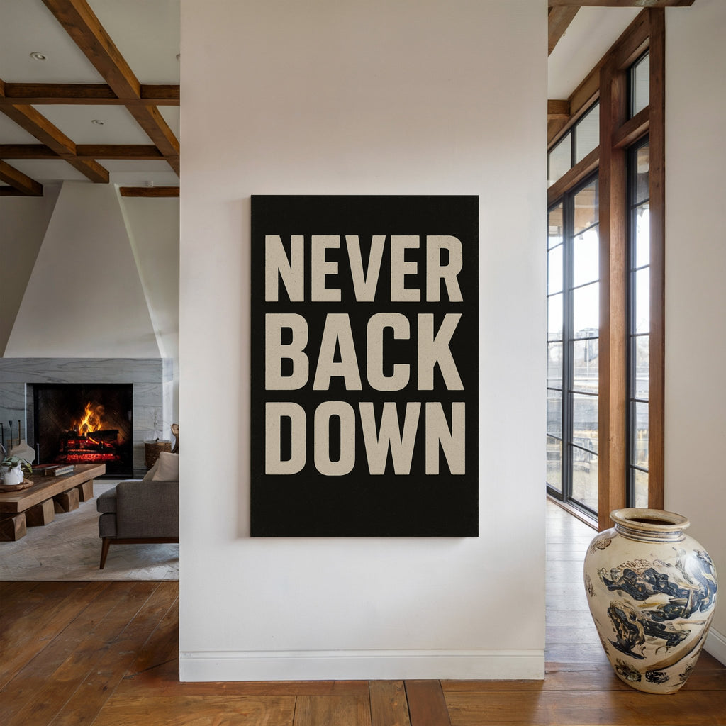 Never Back Down Grit Typography Poster - Quarter Circle AK Boutique