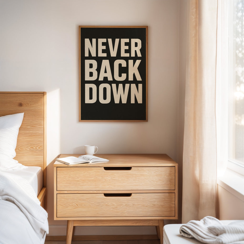 Never Back Down Grit Typography Poster - Quarter Circle AK Boutique