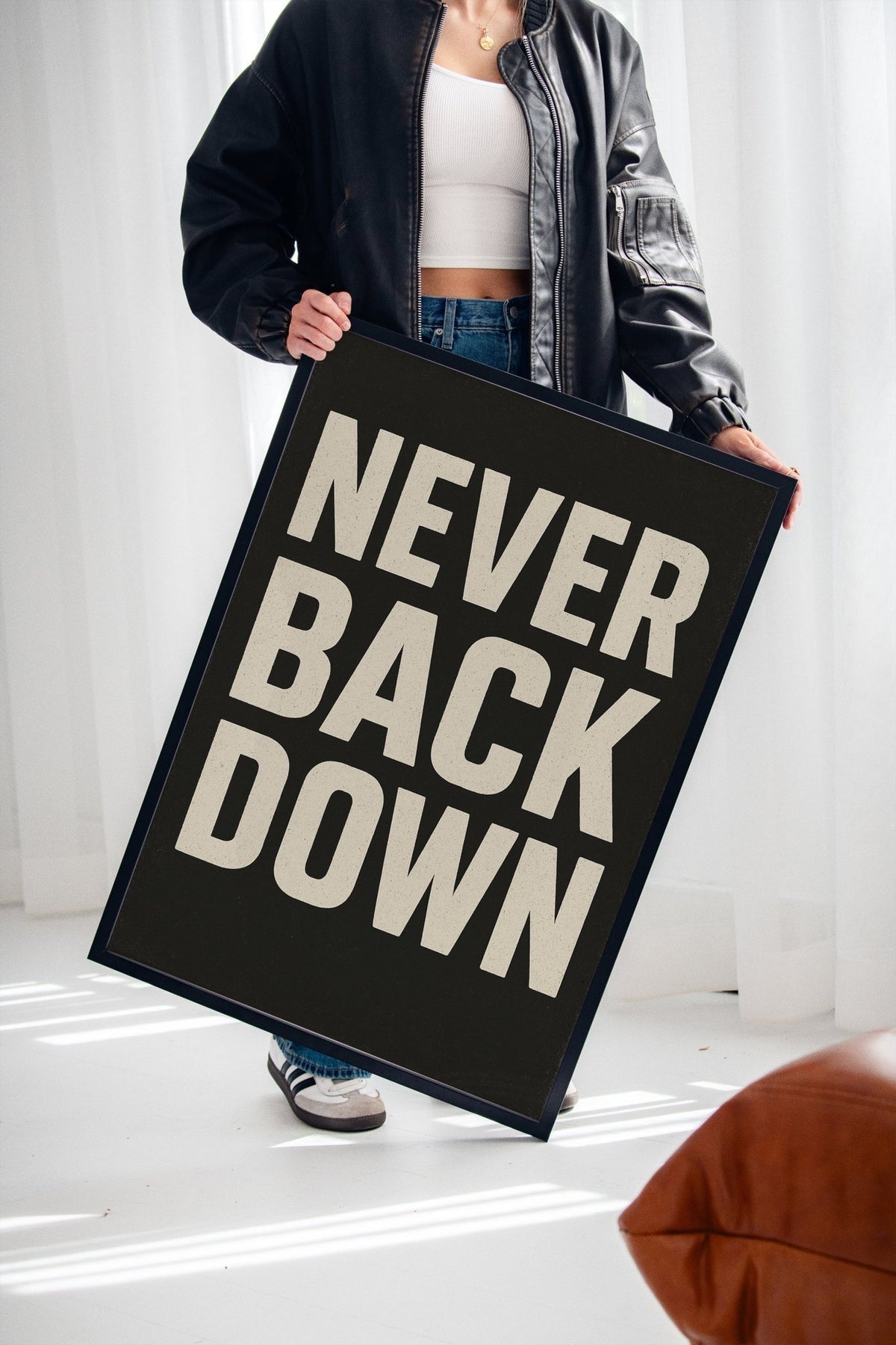 Never Back Down Grit Typography Poster - Quarter Circle AK Boutique