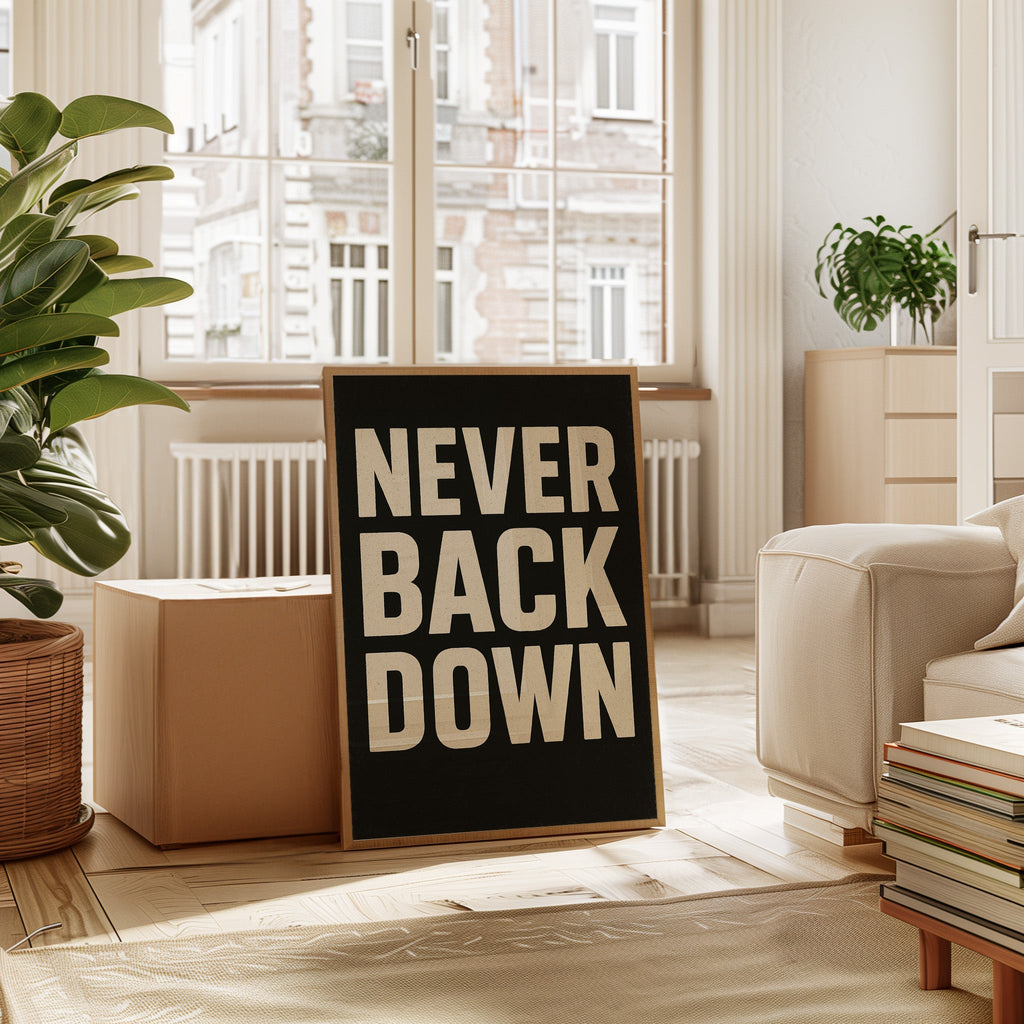 Never Back Down Grit Typography Poster - Quarter Circle AK Boutique