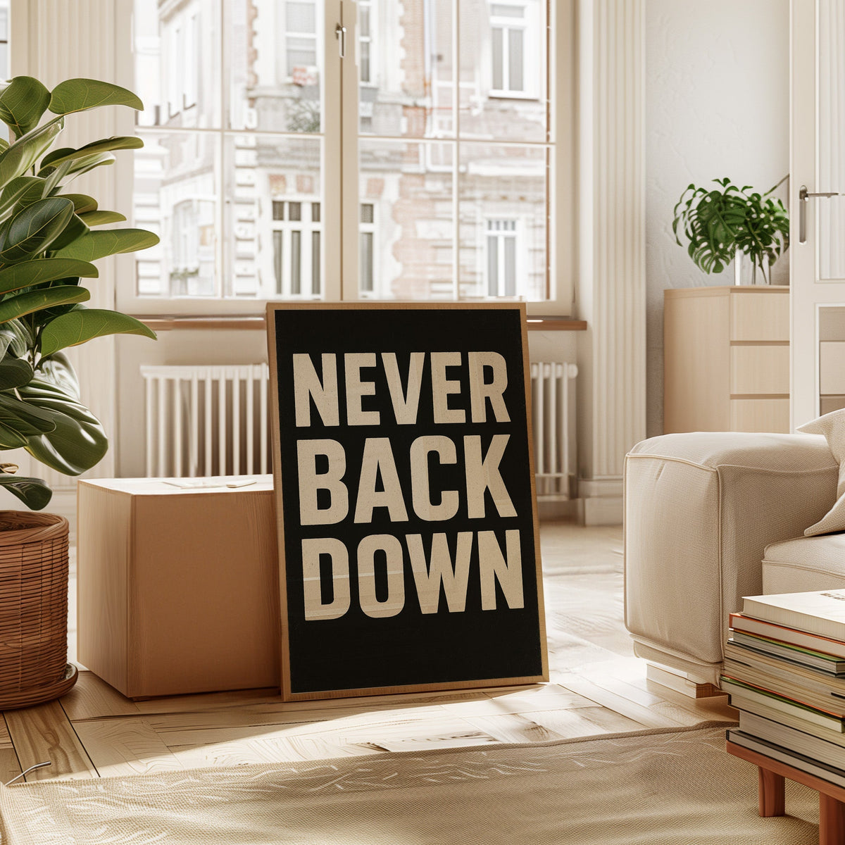 Never Back Down Grit Typography Poster - Quarter Circle AK Boutique