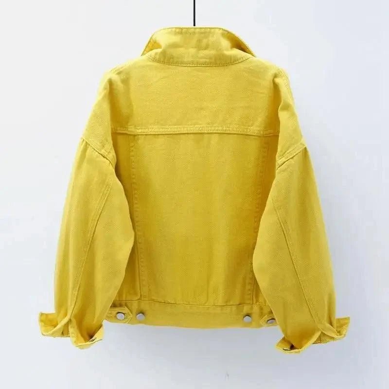 New Stunning Women's Plus Size Denim Jacket Spring Autumn Short Coat Pink Jean Jackets Casual Tops Purple Yellow White Loose Outerwear - Quarter Circle AK Boutique