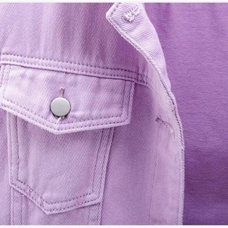 New Stunning Women's Plus Size Denim Jacket Spring Autumn Short Coat Pink Jean Jackets Casual Tops Purple Yellow White Loose Outerwear - Quarter Circle AK Boutique