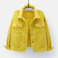 New Stunning Women's Plus Size Denim Jacket Spring Autumn Short Coat Pink Jean Jackets Casual Tops Purple Yellow White Loose Outerwear - Quarter Circle AK Boutique
