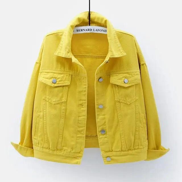 New Stunning Women's Plus Size Denim Jacket Spring Autumn Short Coat Pink Jean Jackets Casual Tops Purple Yellow White Loose Outerwear - Quarter Circle AK Boutique