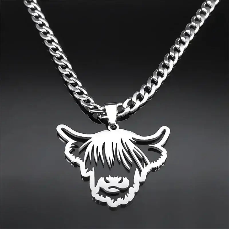 Highland Cattle Cow Necklace, Stainless Steel Jewelry Pendant Gifts