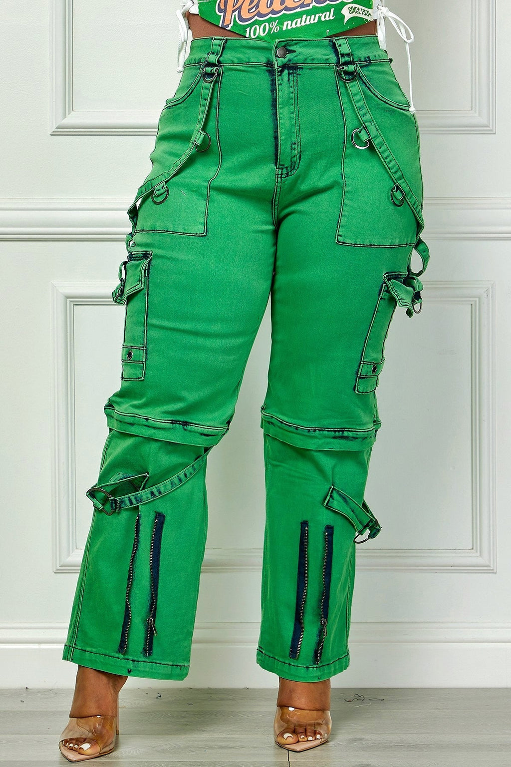 Oh So Crafty Utility Cargo Plus Size Denim Pants - Green - Quarter Circle AK Boutique