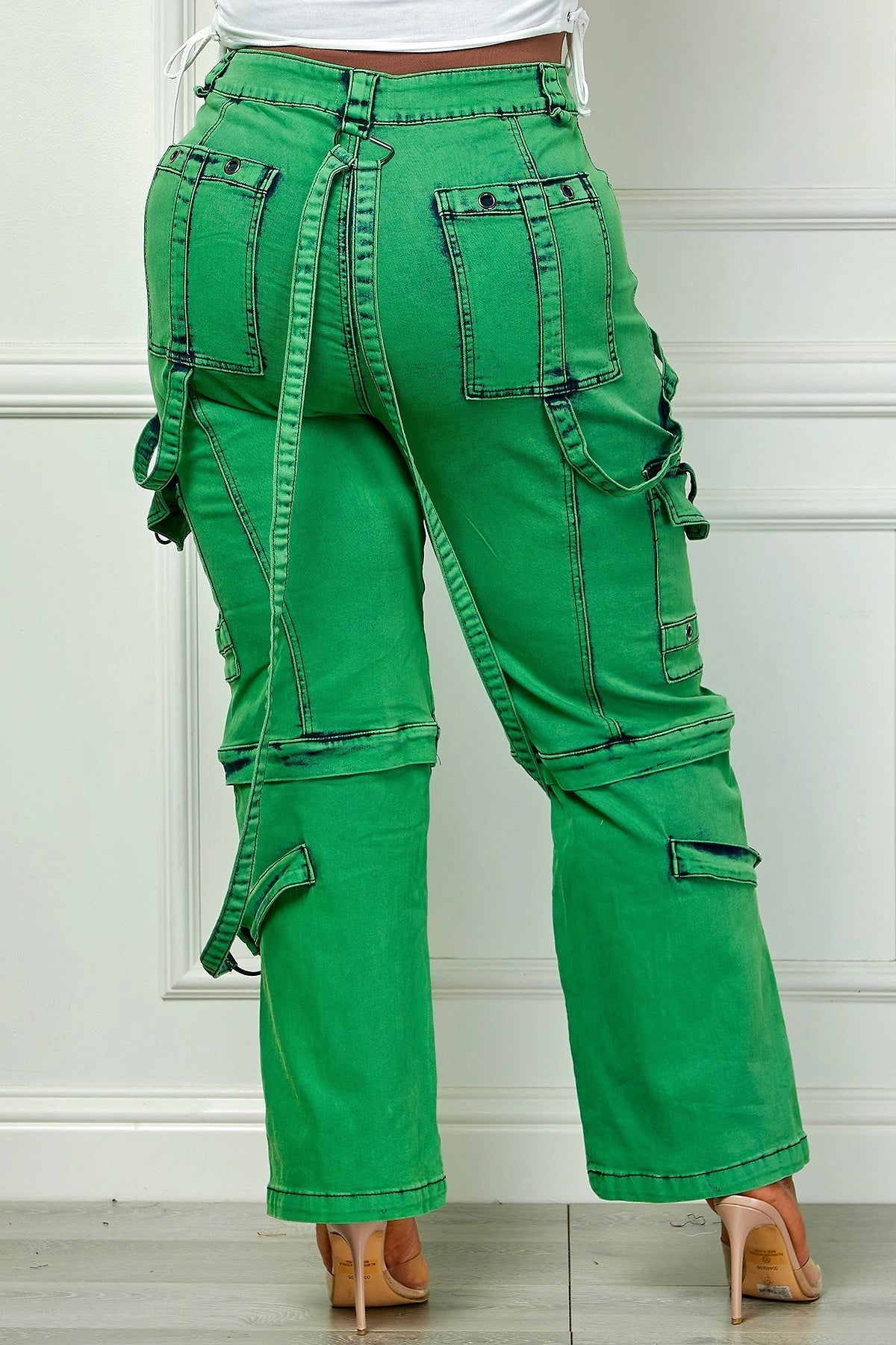 Oh So Crafty Utility Cargo Plus Size Denim Pants - Green - Quarter Circle AK Boutique