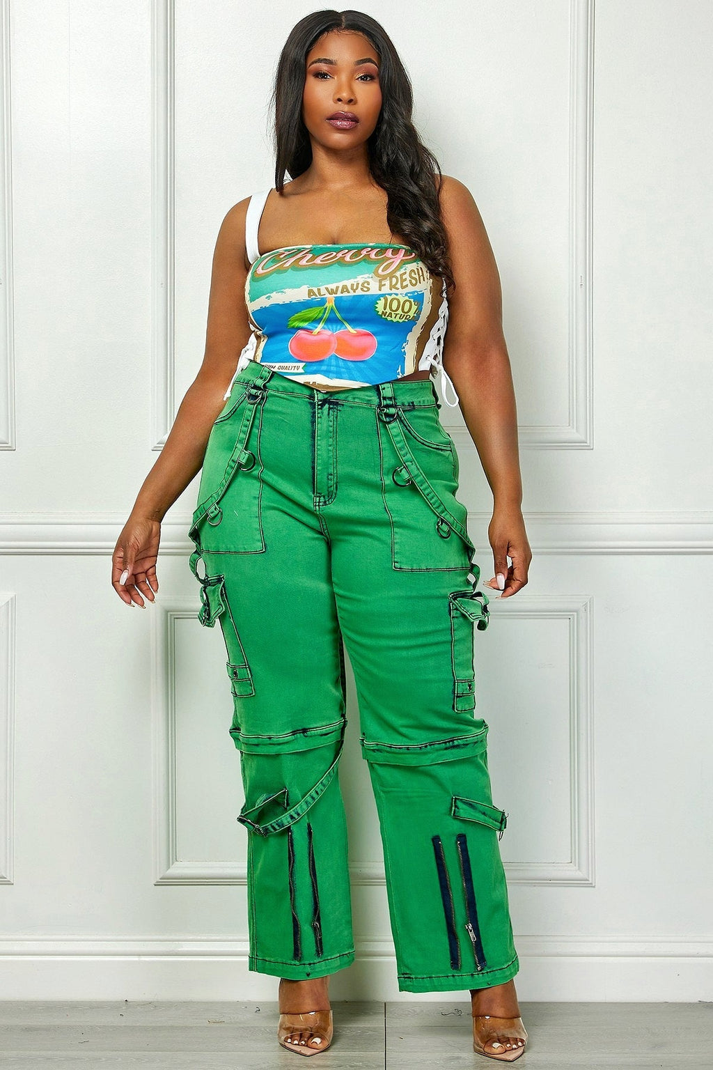 Oh So Crafty Utility Cargo Plus Size Denim Pants - Green - Quarter Circle AK Boutique