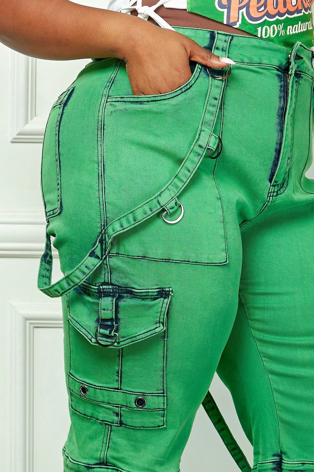 Oh So Crafty Utility Cargo Plus Size Denim Pants - Green - Quarter Circle AK Boutique