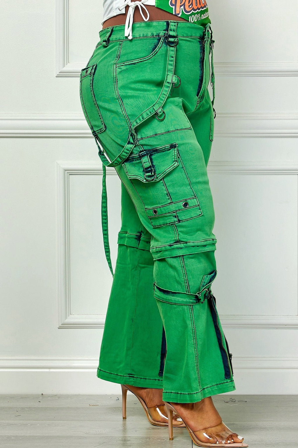 Oh So Crafty Utility Cargo Plus Size Denim Pants - Green - Quarter Circle AK Boutique
