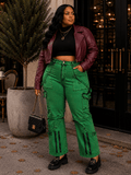 Oh So Crafty Utility Cargo Plus Size Denim Pants - Green - Quarter Circle AK Boutique