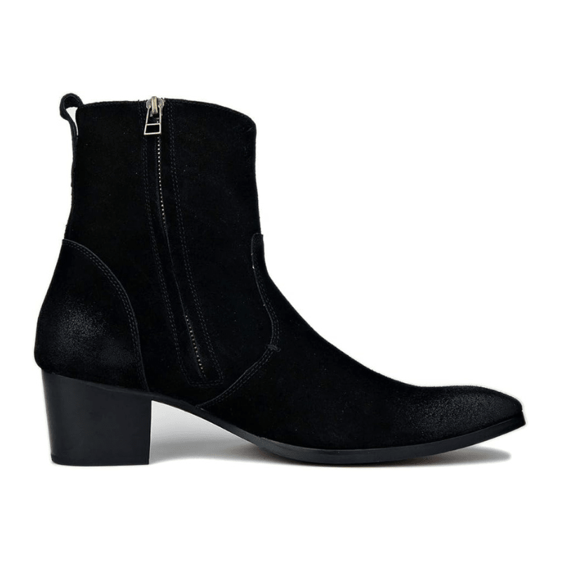OSSTONE Men Chelsea Ankle Boots Leather Heeled Boots With Side Zipper Cuban Heel Dress Boots Disco Shoes OS-JY002 SUEDE - Quarter Circle AK Boutique