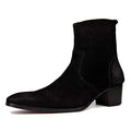 OSSTONE Men Chelsea Ankle Boots Leather Heeled Boots With Side Zipper Cuban Heel Dress Boots Disco Shoes OS-JY002 SUEDE - Quarter Circle AK Boutique