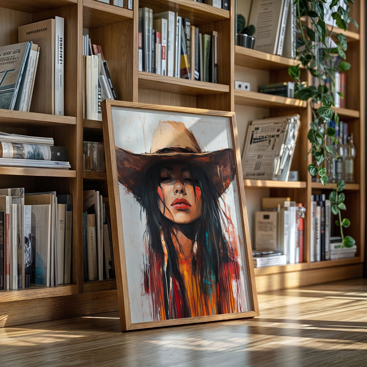Painted Cowgirl Canvas – Boho Western Woman Wall Art - Quarter Circle AK Boutique