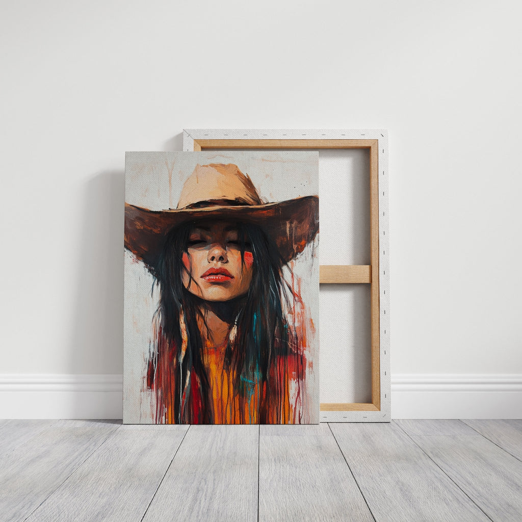 Painted Cowgirl Canvas – Boho Western Woman Wall Art - Quarter Circle AK Boutique